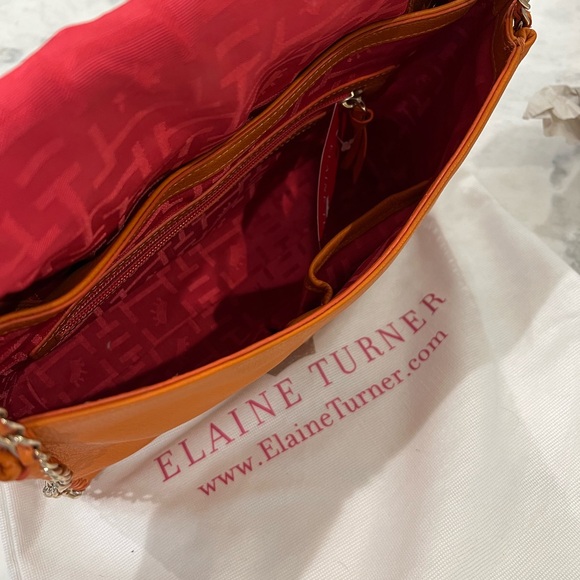 Elaine Turner Nala Tangerine Leather Shoulder Bag with Chain Strap - Picture 6 of 7